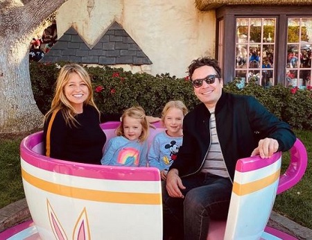 : Frances Cole Fallon (second from left) with her parents, Jimmy Fallon, Nancy Juvonen, and sister, Winnie Rose Fallon